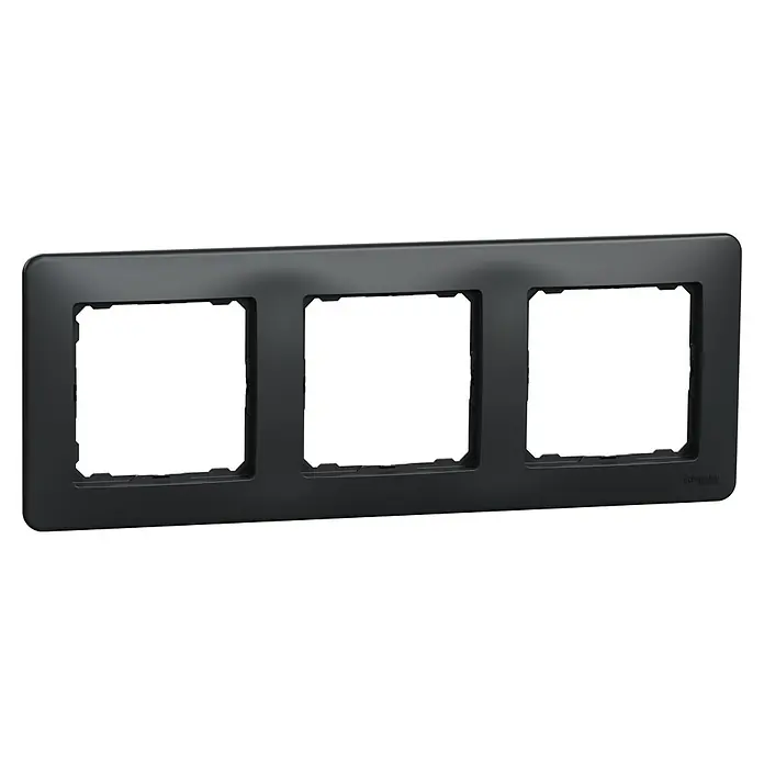 Schneider Electric Sedna Design & Elements Marco - Antracita, Modelo de mecanismos: x 3, Plástico, Empotrar - Esta imagen muestra un marco de dispositivo negro triple, ideal para instalar interruptores y enchufes.