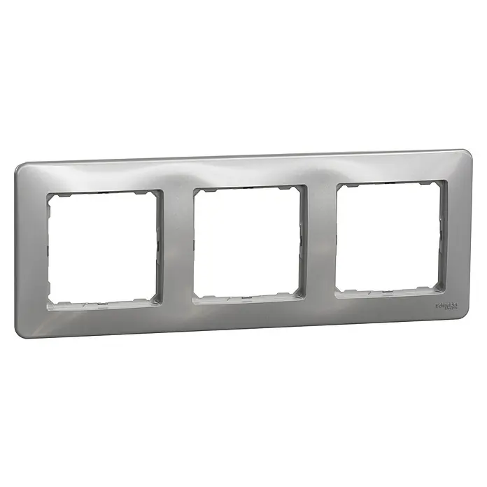Schneider Electric Sedna Design & Elements Marco - Aluminio, Modelo de mecanismos: x 3, Plástico, Empotrar - Placa frontal de interruptor triple plateada para una fácil instalación de interruptores y enchufes en entornos residenciales y comerciales.