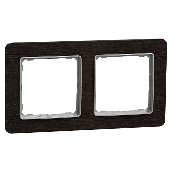 Schneider Electric Sedna Design & Elements Marco - Negro, Modelo de mecanismos: x 2, Plástico, Empotrar - Un marco doble con un acabado de aspecto de madera que incluye dos aberturas para interruptores o enchufes.