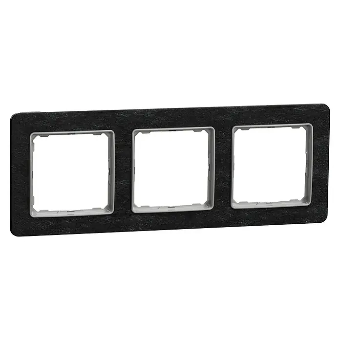 Schneider Electric Sedna Design & Elements Marco - Pizarra, Modelo de mecanismos: x 3, Plástico, Empotrar - Marco de interruptor negro triple con detalles texturizados para un diseño de pared moderno y elegante.