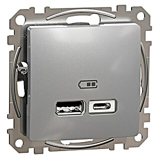 Schneider Electric Sedna Design & Elements Toma USB Tipo A y C (Aluminio, 2 conexiones, Plástico, En pared)