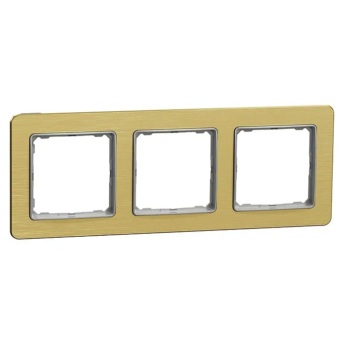 Schneider Electric Sedna Design & Elements Marco - Dorado cepillado, Modelo de mecanismos: x 3, Plástico, Instalar - Una placa de interruptor triple rectangular dorada para interruptores de luz y enchufes, perfecta para interiores elegantes.