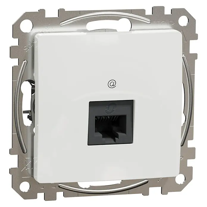 Schneider Electric Sedna Design & Elements Toma de red RJ45 UTP - Blanco, x 1, Plástico, Instalar - Toma de red con símbolo "@" en blanco y gris. Ideal para conexiones de red fiables en la oficina o en casa.