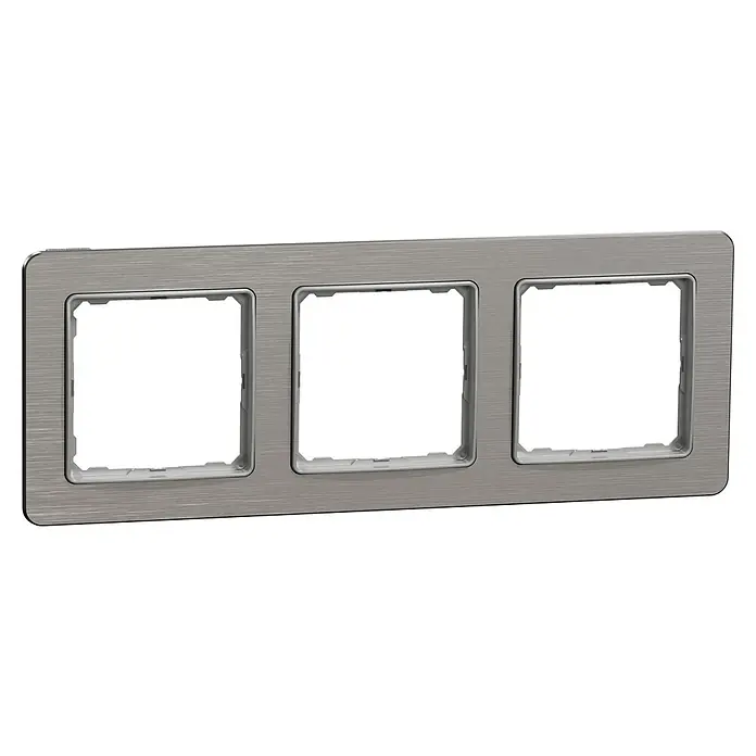 Schneider Electric Sedna Design & Elements Marco - Aluminio cepillado, Modelo de mecanismos: x 3, Plástico, Instalar - Cubierta de marco triple plateada para interruptores y enchufes, aspecto de metal cepillado, ideal para interiores modernos.