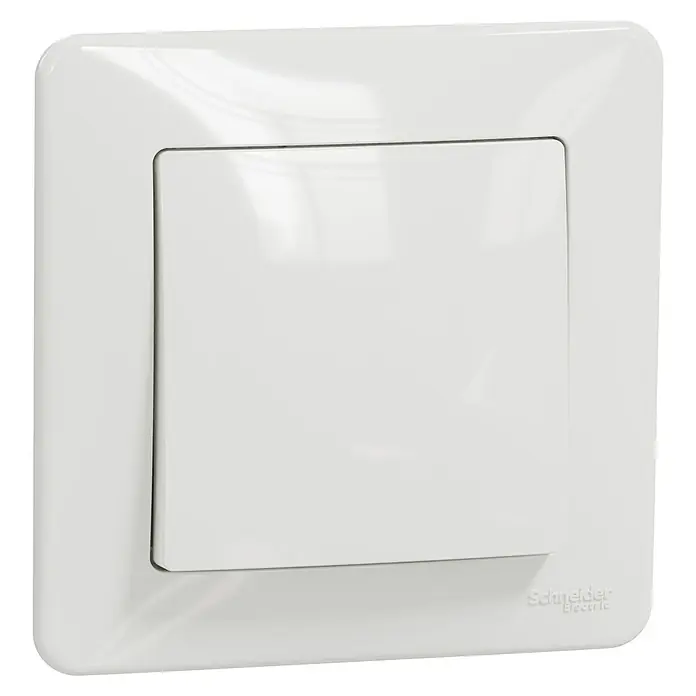 Schneider Electric Sedna Design & Elements Conmutador Pack x 5 - Blanco, Brillante, Montaje en superficie, 10 A - Primer plano de un interruptor de luz blanco de Schneider Electric, que muestra un diseño moderno y funcionalidad para la automatización del hogar.