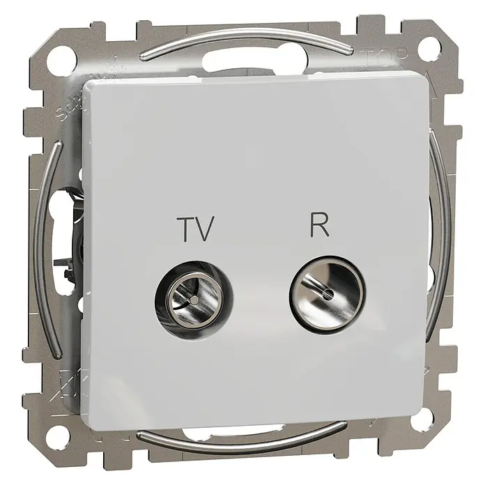 Schneider Electric Sedna Design & Elements Toma TV R 7dB Intermedia - Aluminio, Instalar - Toma de antena blanca con puertos TV y R para conectar televisores y radios. Diseño duradero con marco metálico.