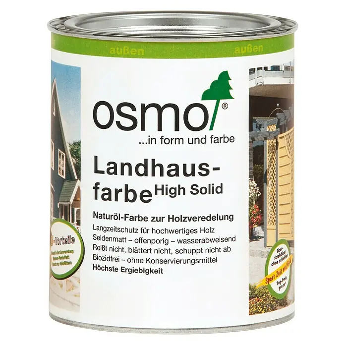 Osmo High Solid Landhausfarbe - Anthrazitgrau, 750 ml, Seidenmatt - Farbdose Osmo Landhausfarbe High Solid. Naturöl-Farbe zur Holzveredelung für langlebigen Schutz und höchste Ergiebigkeit, ideal für Aussenbereiche.