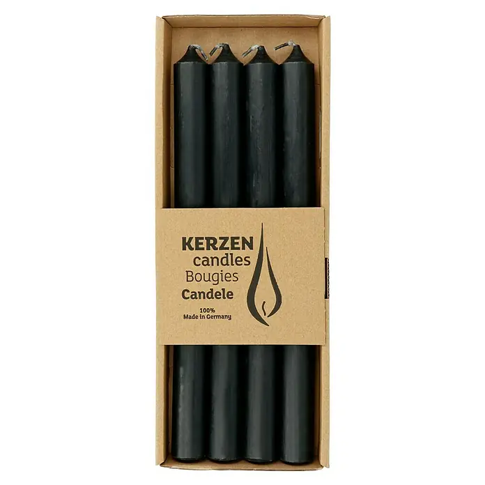 Stabkerzen-Set Rustic - 4 Stk., Ø x H: 2,2 mm x 25 cm, Schwarz - Eine Schachtel mit acht schwarzen Stabkerzen. Elegantes Design, 100% Made in Germany, für stimmungsvolle Beleuchtung in Ihrem Zuhause.