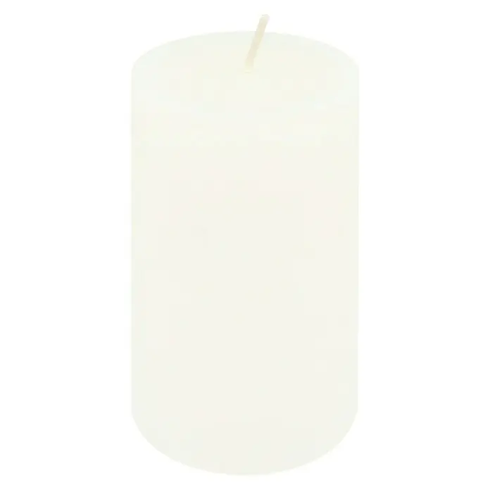 Stumpenkerzen-Set Rustic Safe Candle - 4 Stk., Ø x H: 6 x 11 cm, Wollweiß - Nahaufnahme einer cremefarbenen Stumpenkerze mit einem Docht. Perfekt für eine gemütliche Atmosphäre und entspannende Momente.