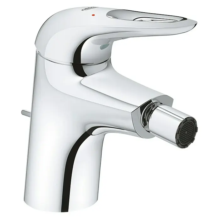 Grohe Eurostyle Bidetarmatur - Chrom, Glänzend - Nahaufnahme eines glänzenden Chrom-Bidet-Wasserhahns, der ein elegantes Design und hohe Qualität für moderne Badezimmer bietet.