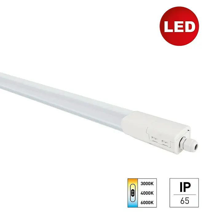 E2 elektro LED-Feuchtraumlichtleiste Plus3 - L x B x H: 110,3 x 5,2 x 4,1 cm, Lichtfarbe: Warmweiß, 36 W, IP65 - LED-Leuchte mit variabler Farbtemperatur und hoher Schutzart. Ideal für Feuchträume und den Außenbereich dank IP65.