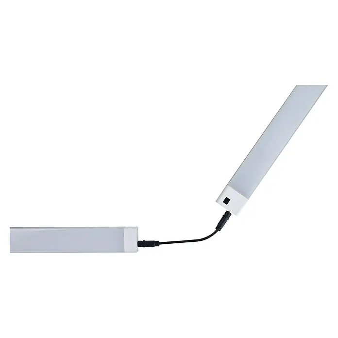 E2 elektro LED-Lichtleiste Plan - L x B x H: 90 x 3,2 x 1,4 cm, Lichtfarbe: Warmweiß, 15 W, 220 V - 240 V - Nahaufnahme von zwei LED-Leuchten, die mit einem Kabel verbunden sind, ideal für moderne Beleuchtungssysteme.
