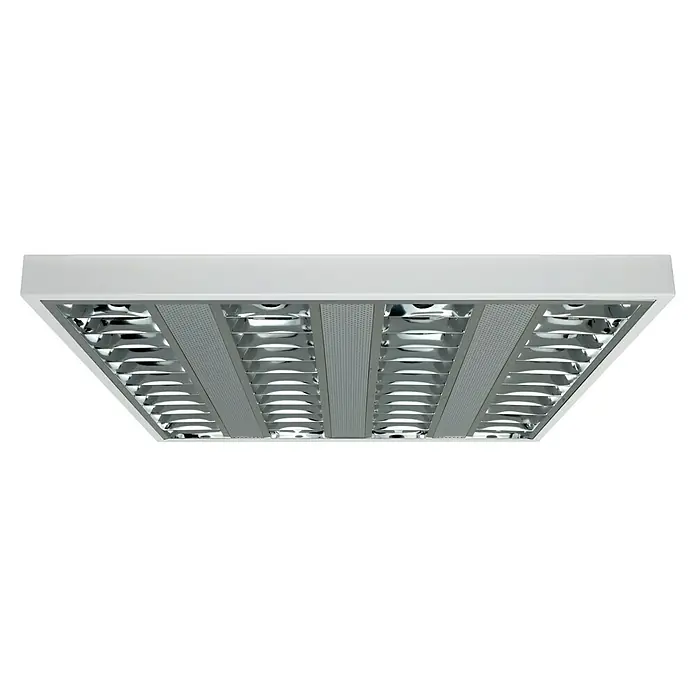 E2 elektro LED-Deckenleuchte Nostal - 42 W, L x B x H: 62 x 62 x 4 cm, Neutralweiß - Deckenleuchte mit silbernen Reflektoren für eine helle und effiziente Beleuchtung, ideal für Büros und Gewerberäume.\n