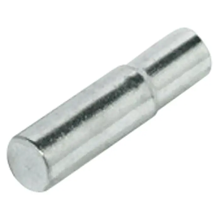 Stabilit Soporte para estantes - Ø x L: 5 x 22 mm - Primer plano de una clavija de soporte de estante plateada, que proporciona estabilidad y soporte para tus estantes. Ideal para reparaciones de muebles y proyectos de bricolaje.