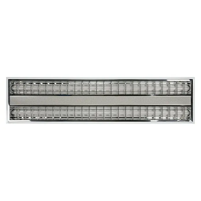 E2 elektro LED-Deckenleuchte Nostal - 42 W, L x B x H: 124,5 x 31,2 x 4 cm, Weiß, Neutralweiß - Deckenleuchte mit zwei Leuchtstoffröhren und einem perforierten Mittelteil. Ideal für Büros und Gewerberäume.