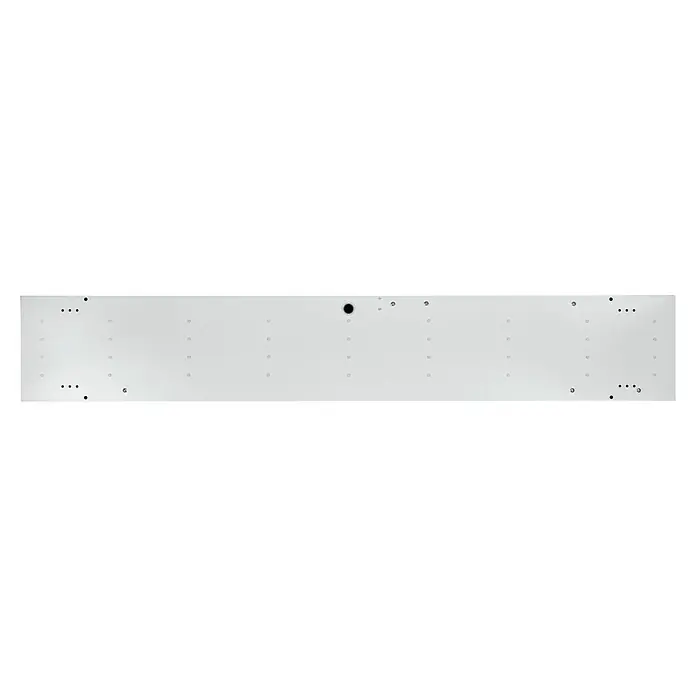 E2 elektro LED-Deckenleuchte Prisma - 45 W, L x B x H: 150 x 20 x 4,5 cm, Kaltweiß - Nahaufnahme einer weißen Gehäuseplatte mit mehreren Löchern, die für verschiedene Geräte geeignet sind. Die Platte ist aus robustem Material gefertigt.
