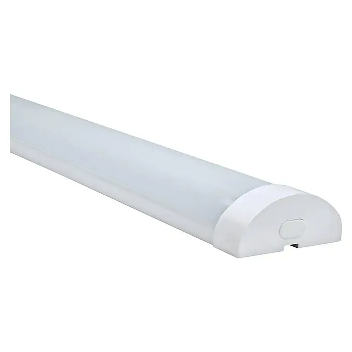 E2 elektro LED-Lichtleiste Systeme - 18 W, L x B x H: 60 x 7,7 x 3,5 cm, Warmweiß - Bild einer länglichen, weißen LED-Leuchte mit abgerundeten Enden, ideal für moderne Beleuchtungskonzepte.