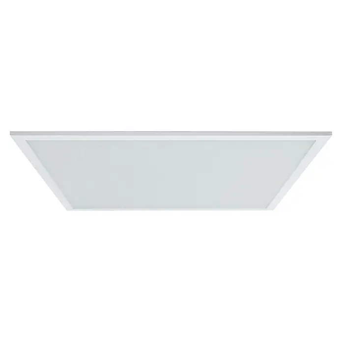 E2 elektro LED-Panel Square 625 Backlight - 40 W, L x B x H: 62 x 62 x 3,5 cm, Weiß, Warmweiß - Nahaufnahme einer quadratischen LED-Flächenleuchte mit weißem Rahmen. Ideal für moderne Innenräume. Energiesparend und hell.