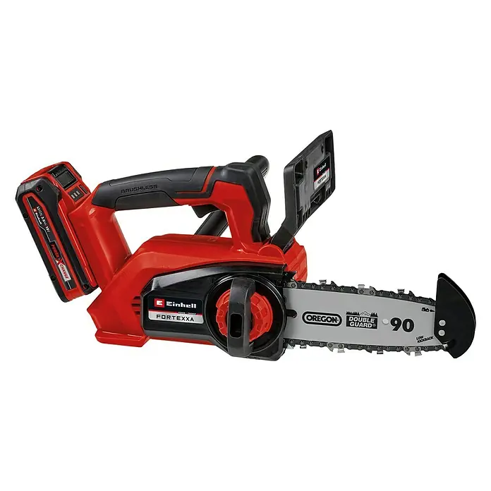 Einhell Motosierra de batería Fortexxa 18/20 TH - 18 V, 3 Ah, Iones de litio, 1 batería, Longitud de la cuchilla: 20 cm - Sierra de poda a batería FORTEXXA: La motosierra a batería compacta Einhell para podar sin esfuerzo y pequeños trabajos de aserrado en el jardín.