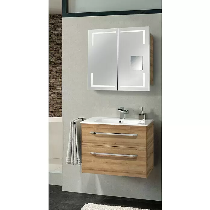 Camargue Star Waschtischunterschrank - 69,4 x 48,9 x 51,8 cm, Berg Eiche, Ohne Beleuchtung - Stimmungsaufnahme