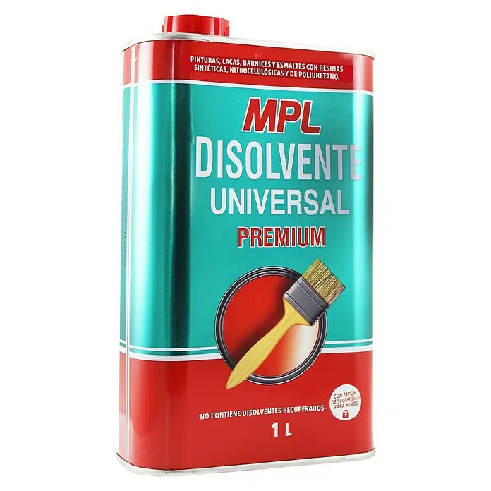 MPL Disolvente líquido Universal Premium - 1 l - Bote de disolvente universal premium MPL, apto para pinturas, lacas y barnices a base de resinas sintéticas, nitrocelulosa y poliuretano.