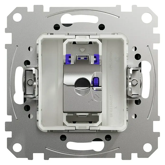 Schneider Electric Sedna Design & Elements Toma de red RJ45 STP - Antracita, x 1, Plástico, Instalar - Primer plano de un enchufe de privacidad GIRA con persiana integrada, que combina privacidad y funcionalidad eléctrica en un diseño elegante.\n