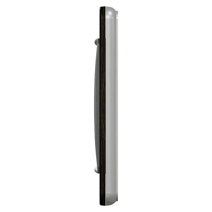 Schneider Electric Sedna Design & Elements Marco - Wengué, Modelo de mecanismos: x 1, Plástico, Empotrar - Vista angular de una cámara digital moderna para mirilla con detalles de madera y acabado plateado.