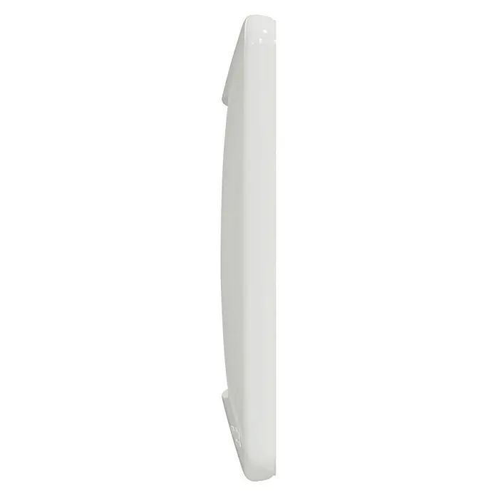 Schneider Electric Sedna Design & Elements Marco - Blanco, Modelo de mecanismos: x 1, Plástico, Empotrar - Producto blanco curvado, posiblemente una cubierta o carcasa, capturado desde un ángulo lateral, con una superficie lisa y reflejos sutiles.