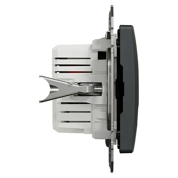 Schneider Electric Sedna Design & Elements Toma USB 2 X A - Antracita, x 2, Plástico, Instalar - Primer plano de un interruptor con un diseño robusto, que combina funcionalidad y estilo. Ideal para interiores modernos.