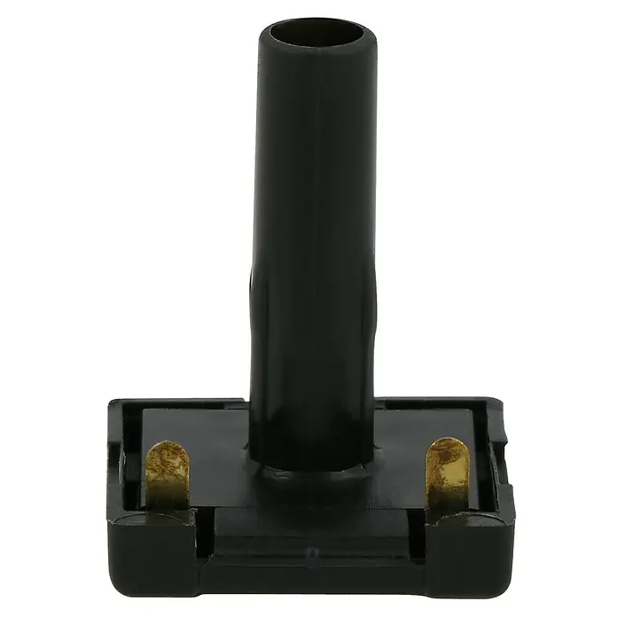 Voltomat MIKRO Glimmlampen-Einsatz - 230 V, Unterputzmontage - Schwarze Zündspule mit zwei goldenen Stiften auf schwarzem Hintergrund für zuverlässige Zündung und optimale Leistung.