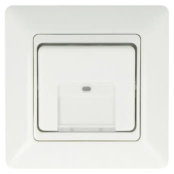 Voltomat MIKRO Feuchtraum-Wechselschalter - Weiß, IP44 - Nahaufnahme einer weißen Busch-Jaeger Sensor-Abdeckung. Perfekt für moderne Innenräume und einfache Installation.