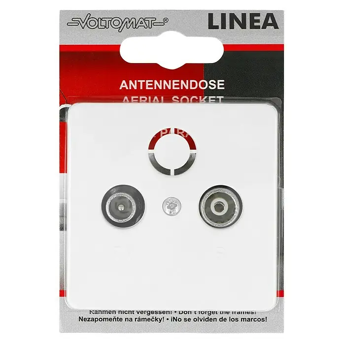 Voltomat LINEA Antennendose - Alpinweiß, Kunststoff, Unterputzmontage - Das Bild zeigt eine Antennendose von Voltomat Linea, ideal für den Anschluss von Antennenkabeln.