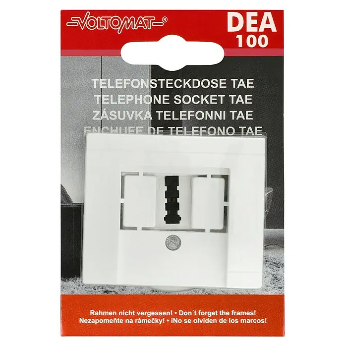 Voltomat DEA 100 TAE-Telefondose - Alpinweiß, Unterputzmontage - Abbildung einer TAE Telefondose DEA 100 von VOLTOMAT, einer Telekommunikationssteckdose für den Anschluss von Telefonen.