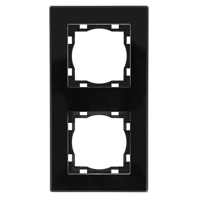 Voltomat ART Glas-Abdeckrahmen - Schwarz, 2-fach - Schwarze Doppel-Schalterabdeckung für eine elegante und moderne Wandgestaltung. Hochwertiges Material sorgt für Langlebigkeit und stilvolles Aussehen.