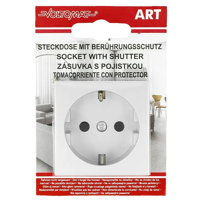 Voltomat ART Steckdose mit erhöhtem Berührungsschutz - Silber, 1-fach, Kunststoff, IP20 - Steckdose mit Berührungsschutz. Die Schutzkontaktsteckdose in Weiss mit erhöhtem Berührungsschutz bietet mehr Sicherheit im Haushalt.
