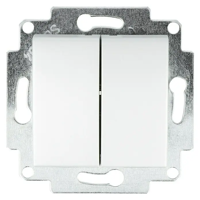 Voltomat ART Serienschalter - Silber, Kunststoff, 10 A - Doppelter Lichtschalter mit weißer Blende und silberfarbenem Rahmen. Ideal für jede moderne Inneneinrichtung.
