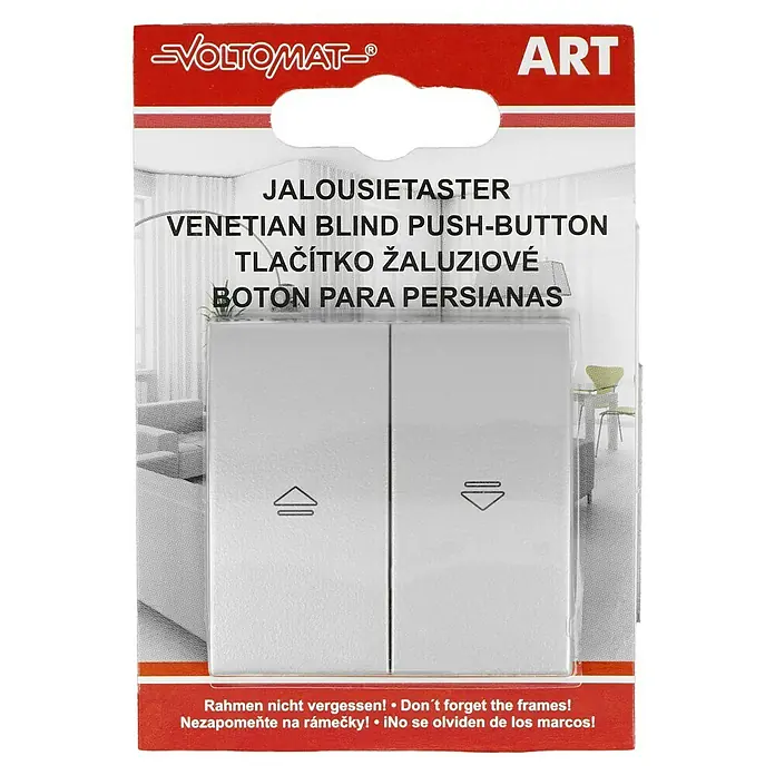 Voltomat ART Jalousieschalter - Silber, Unterputzmontage, 10 A - Jalousietaster von VOLTOMAT: Schalter für die präzise Steuerung von Jalousien, inklusive Rahmenhinweis.
