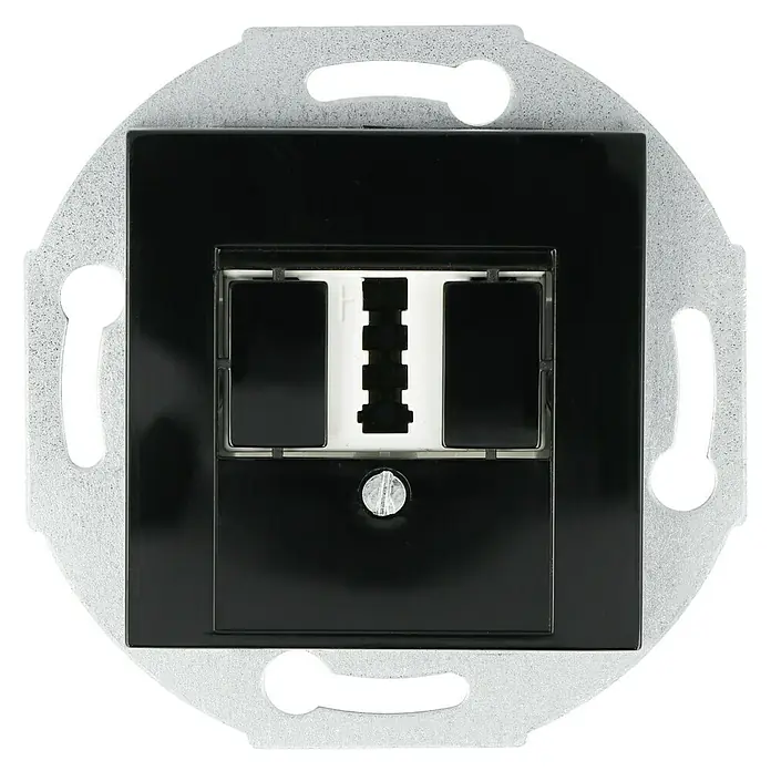 Voltomat ART TAE-Telefondose - Schwarz, Unterputzmontage - Schwarze Netzwerkwanddose mit Metalleinfassung und Befestigungslöchern für die Wandmontage für stabile Netzwerkverbindungen.