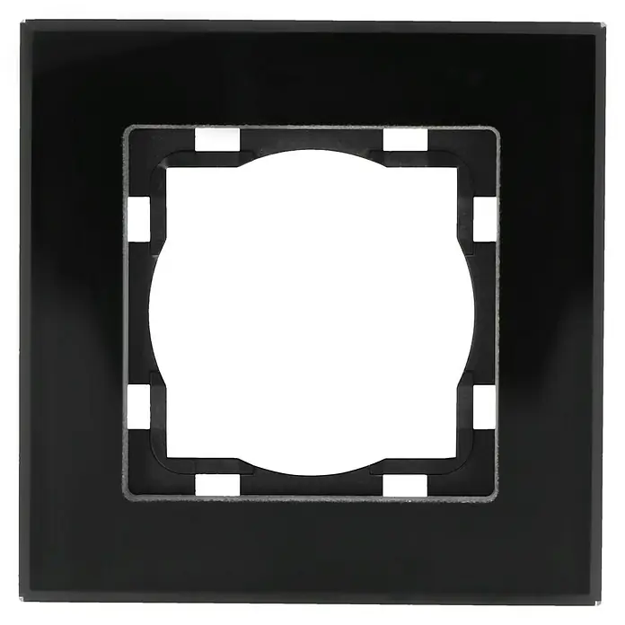 Voltomat ART Glas-Abdeckrahmen - Schwarz, 1-fach - Schwarzer Schalterrahmen mit quadratischer Form für die Installation von Schaltern und Steckdosen in Innenräumen.