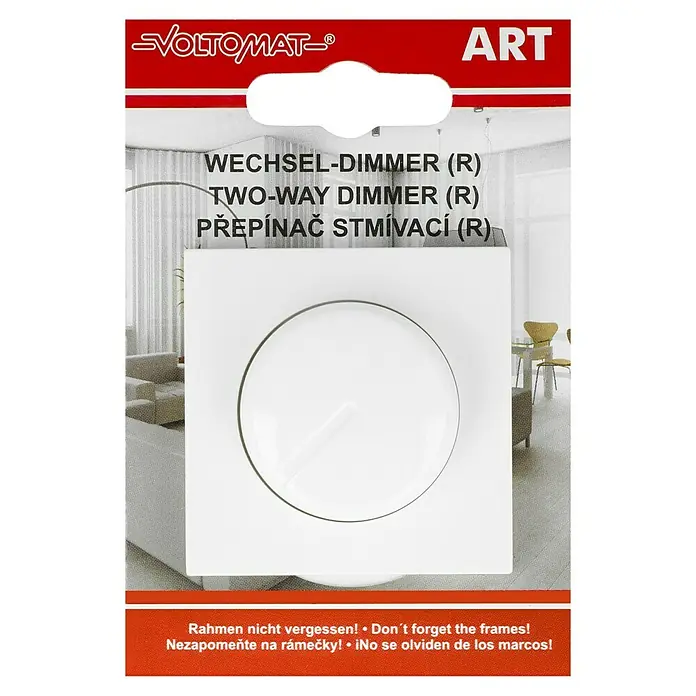 Voltomat ART Dimmer Konventionell - Alpinweiß, Kunststoff - Bild einer VOLTOMAT Zweiweg-Dimmer-Verpackung.
