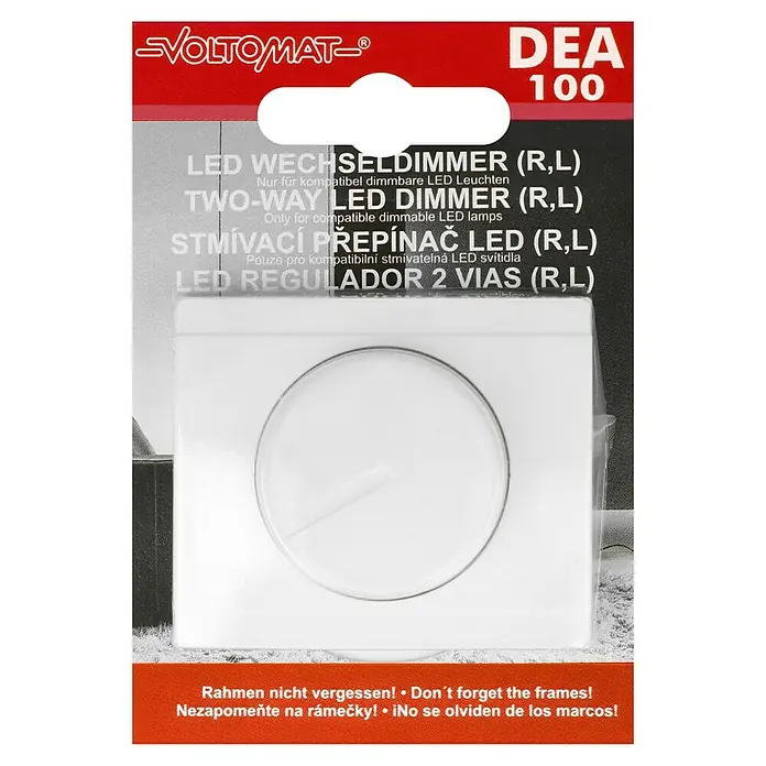 Voltomat DEA 100 LED-Dimmer - Alpinweiß, Kunststoff - Bild einer DEA 100 LED-Wechselsimmer (R,L) von Voltomtat, geeignet für kompatible, dimmbare LED Leuchten.