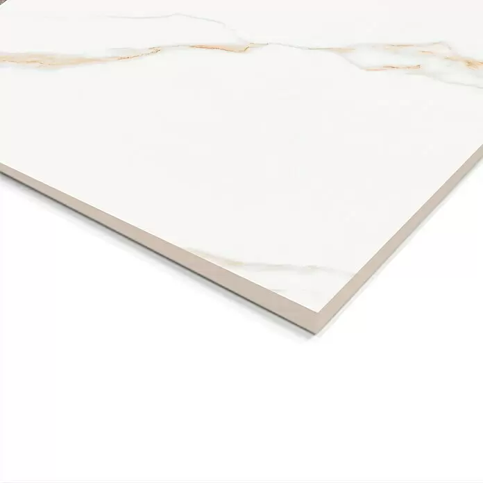 Atlas Concorde Solution Marble Vison Feinsteinzeugfliese Calacatta Caldo - 60 x 60 cm, Weiß, Glänzend - Detailaufnahme