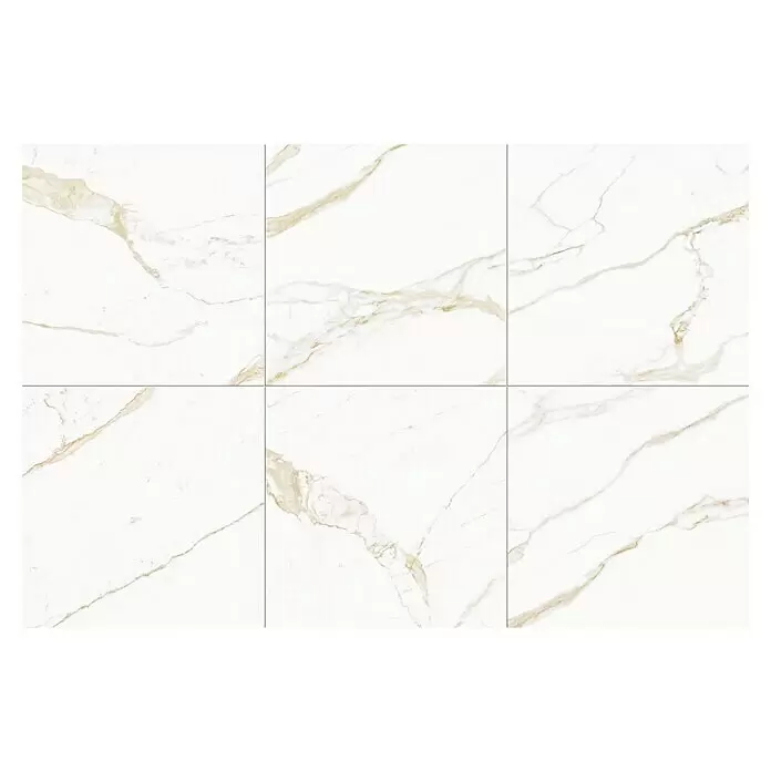 Atlas Concorde Solution Marble Vison Feinsteinzeugfliese Calacatta Caldo - 60 x 60 cm, Weiß, Glänzend - Draufsicht