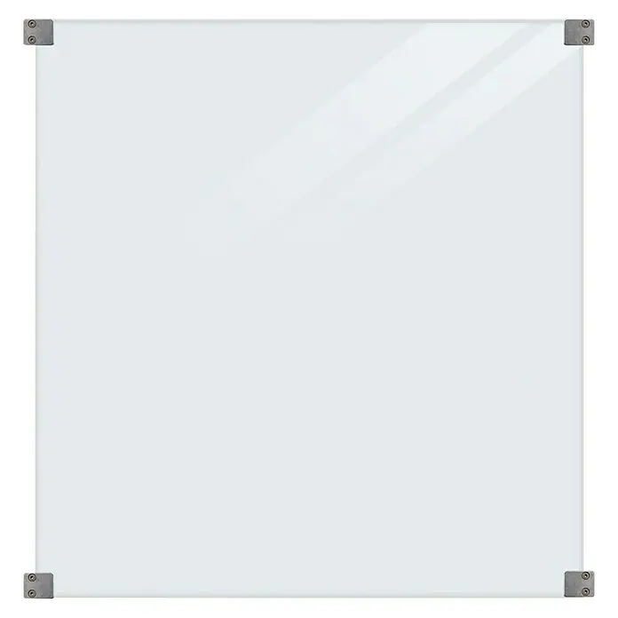Plus Sichtschutzelement Futura Klar - 90 x 91 cm, Glas, Transparent - Viereckige, weiße Glas-Magnettafel mit Metallecken zur Befestigung, ideal für Büro oder Zuhause, mit sanfter Spiegelung.
