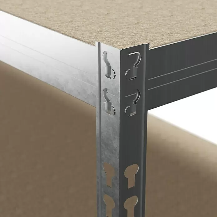 Regalux Metallregal - H x B x T: 180 x 90 x 40 cm, Traglast pro Boden: 175 kg, Anzahl Böden: 5 Stk., Grau, Stecken - Detailaufnahme