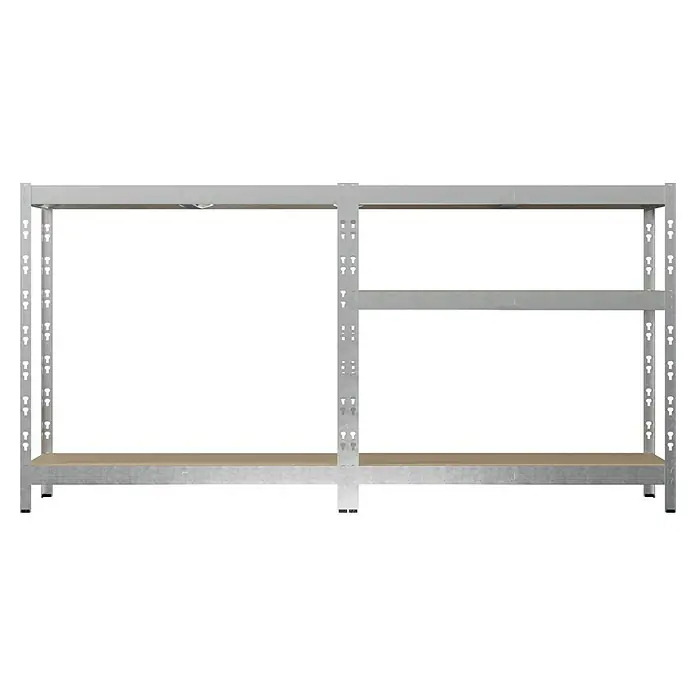 Regalux Metallregal - H x B x T: 180 x 90 x 40 cm, Traglast pro Boden: 175 kg, Anzahl Böden: 5 Stk., Grau, Stecken - Abbildung eines Regalsystems mit Regalböden aus Holz und einem stabilen Metallrahmen, ideal für die Organisation von Lager- und Arbeitsbereichen.
