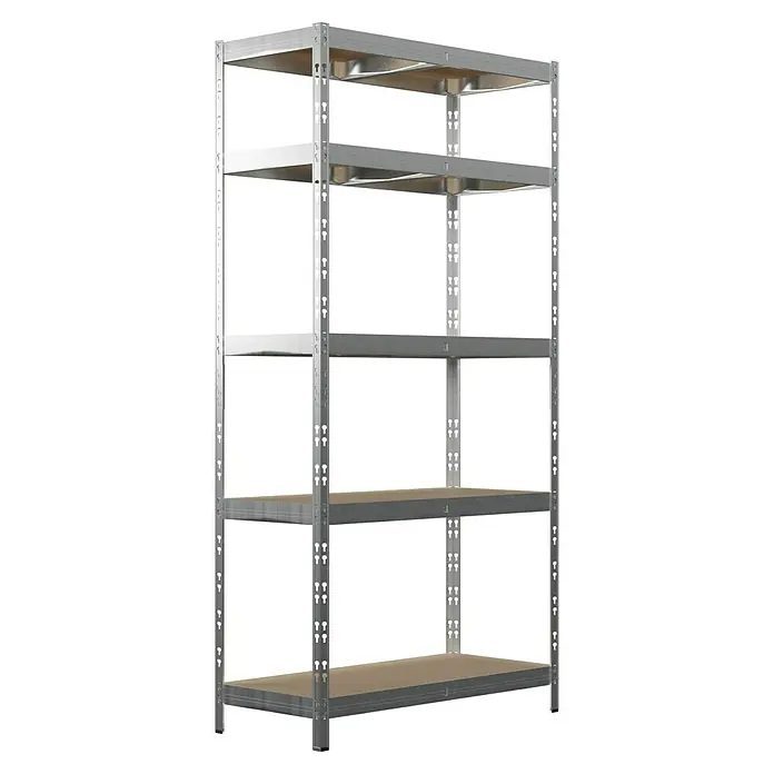 Regalux Metallregal - H x B x T: 180 x 90 x 40 cm, Traglast pro Boden: 175 kg, Anzahl Böden: 5 Stk., Grau, Stecken - Ein freistehendes Metallregal mit fünf Ablagen bietet viel Stauraum für Werkstatt, Keller oder Lager. Robust und einfach aufzubauen.