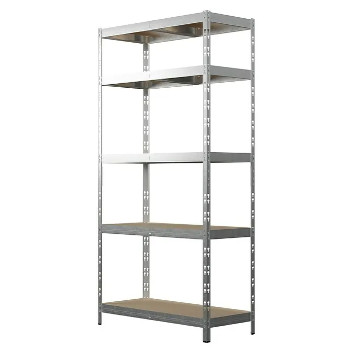 Regalux Metallregal - H x B x T: 180 x 90 x 40 cm, Traglast pro Boden: 175 kg, Anzahl Böden: 5 Stk., Grau, Stecken - Metallregal mit fünf Regalböden zur Aufbewahrung von Gegenständen im Haushalt, Keller oder Lager. Praktisch und robust.