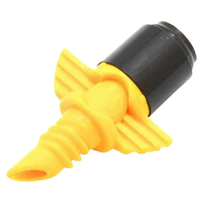 Tobera pulverizadora - Diámetro: 4 mm, 10 ud., Plástico - Primer plano de un vertedor de vino amarillo con alas y un accesorio negro para botellas.