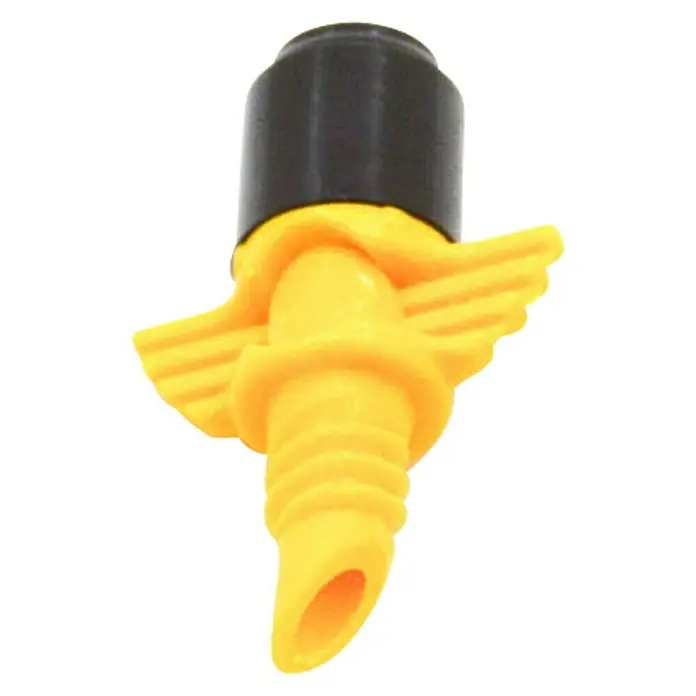 Tobera pulverizadora - Diámetro: 4 mm, 10 ud., Plástico - Primer plano de un rociador de riego por goteo amarillo con cabezal negro, utilizado para un riego preciso en jardines.